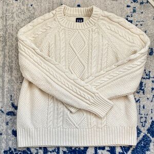 GAP womens Ivory Cable Knit Crewneck Sweater